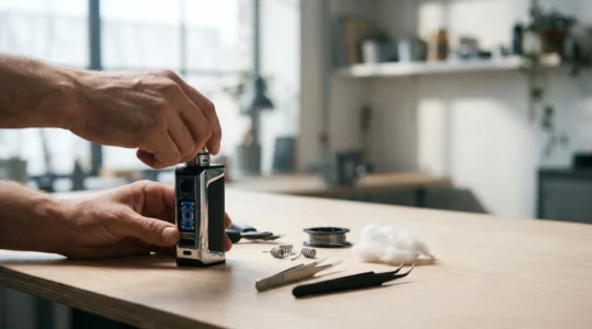 Advanced vaper optimizing box mod settings in natural environment
