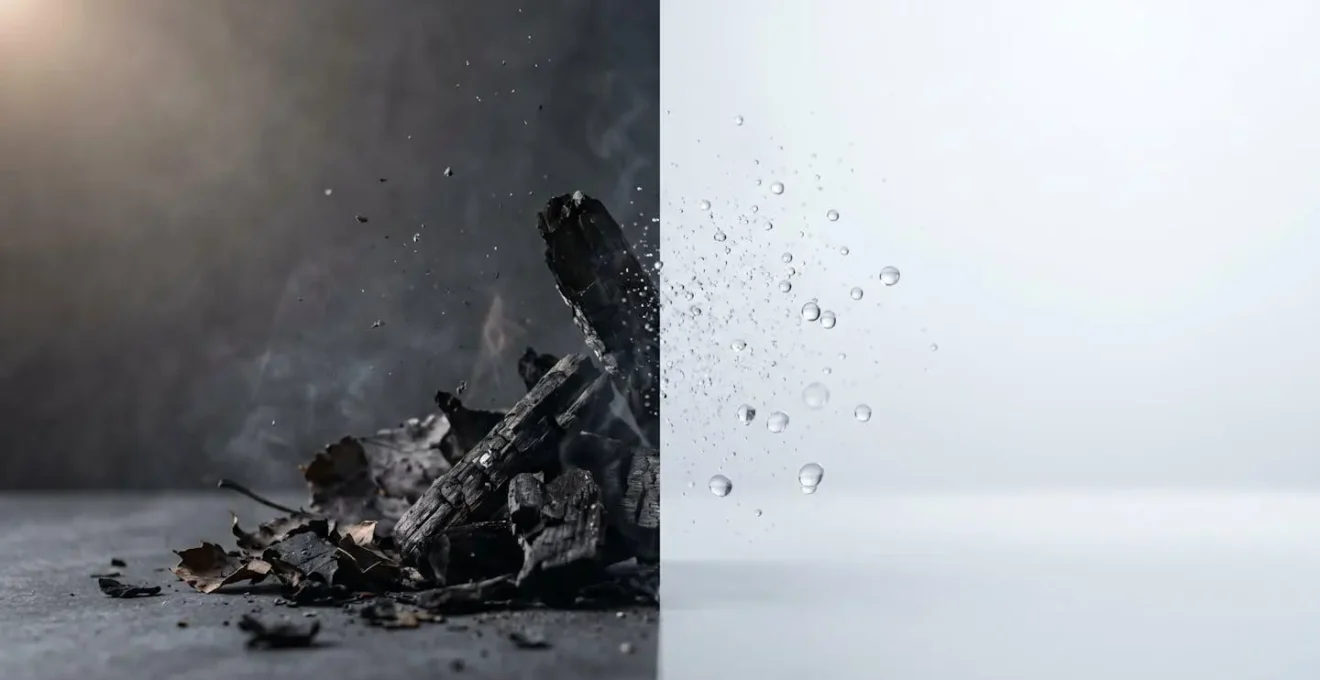 Contrasting molecular structures representing the vast chemical difference between combustion and vaporization in nicotine delivery