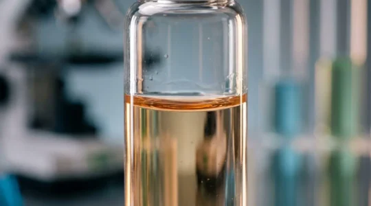 Close-up of laboratory testing equipment analyzing e-liquid samples for contaminant detection