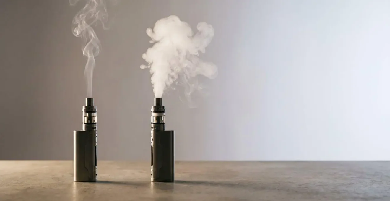 Close-up view showing contrasting vapor textures illustrating smooth versus harsh throat sensations from different e-liquid formulations