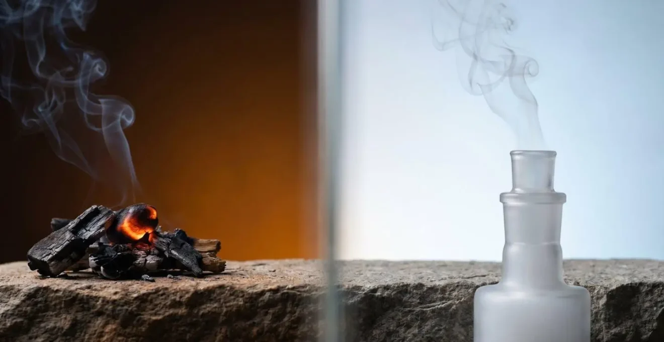 Scientific comparison showing combustion versus vaporization in nicotine delivery systems