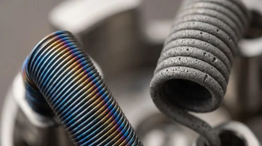 Close-up comparison showing the microscopic oxide layer difference between properly prepared and degraded Kanthal wire coils