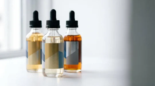 Multiple premium e-liquid bottles showcasing strawberry flavor variations with different formulations