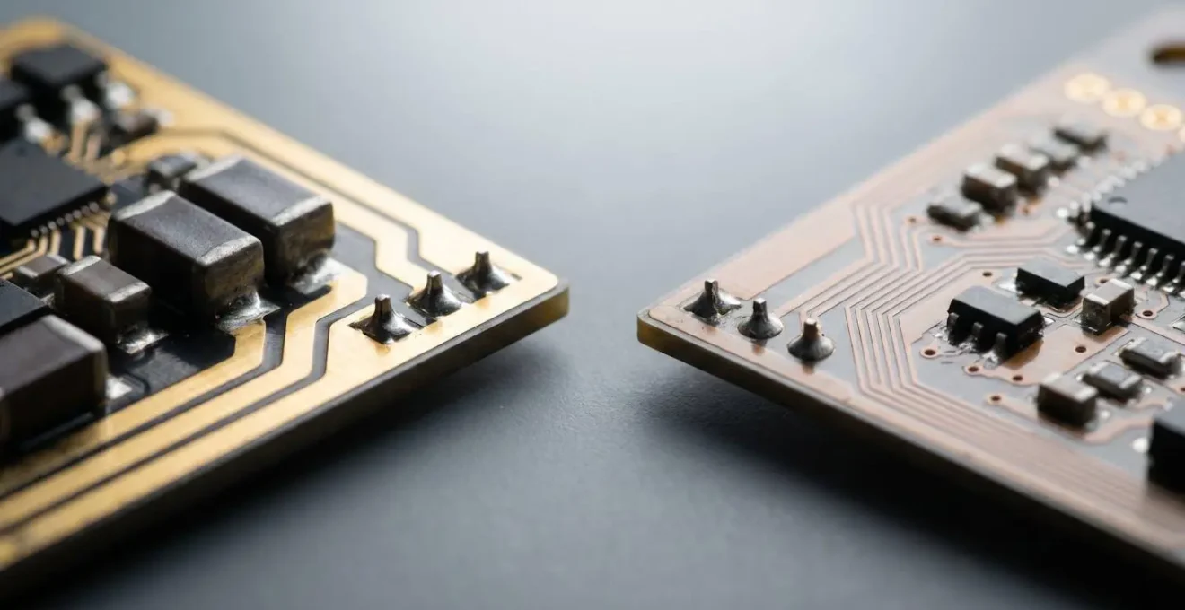 Close-up comparison of premium and budget vape device internal components showing chipset quality differences