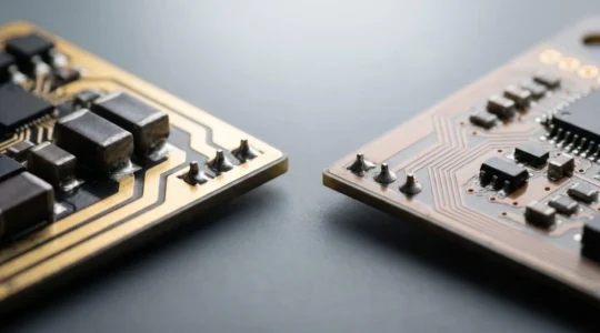 Close-up comparison of premium and budget vape device internal components showing chipset quality differences