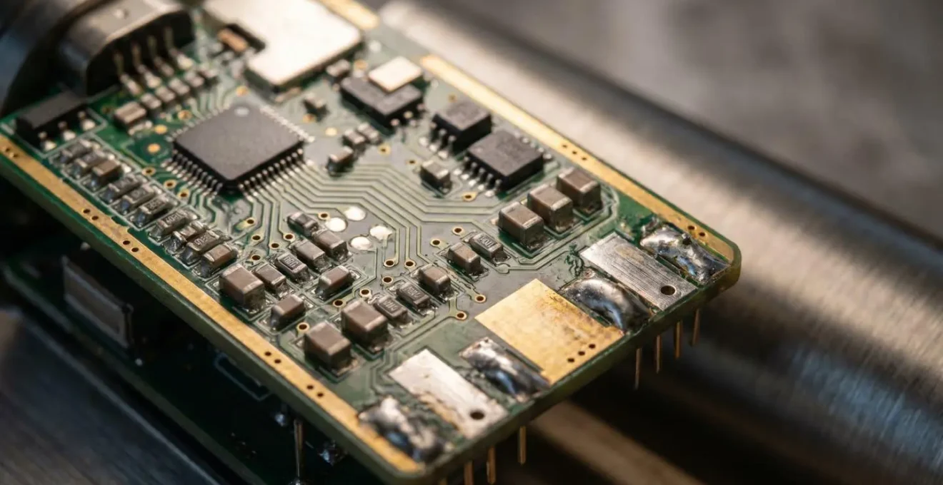 Close-up of a modern regulated vape mod chipset showing safety protection circuitry