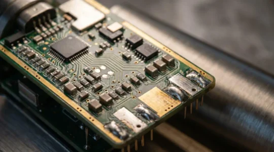 Close-up of a modern regulated vape mod chipset showing safety protection circuitry