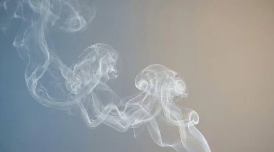 Close-up of vapor clouds from an e-cigarette against a clean minimal background representing nicotine-free vaping